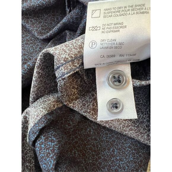 International Report Black Blue Micro Floral Print Long Sleeve Button Down Mediu - Picture 7 of 8